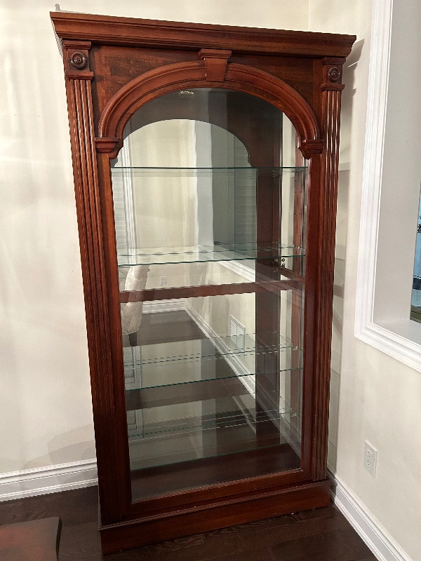 Solid Wood Hutch Display Case with Glass Shelving and Pot Light