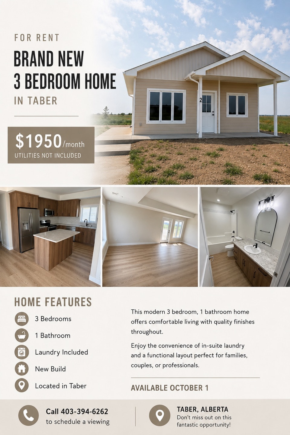 3-BEDROOM HOME FOR RENT IN TABER 1
