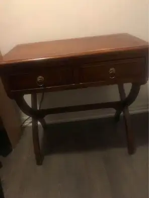 Antique writing desk made of solid wood with two drawers, View more