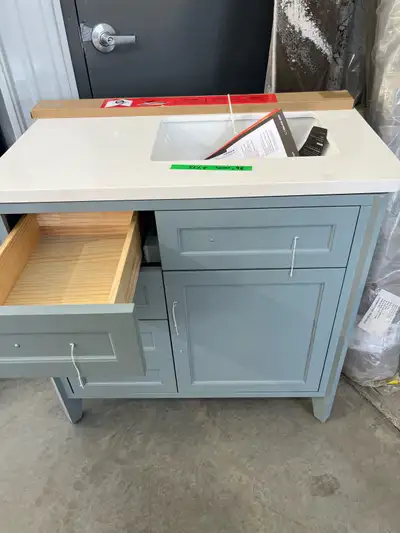 Ove 36” bathroom vanity, new with quartz top and sink, $775 Riverside Trends Furniture - 907 Kapelus...