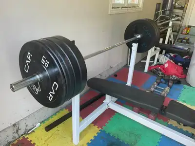 Olympic Weight bench and 305 pounds of Bumper Weights, View more