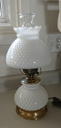 Vintage Milk Glass Hobnail Hurricane Lamp