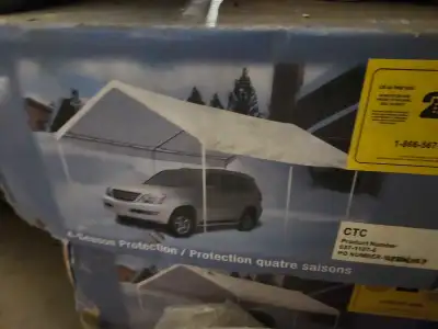 New, still in box 10' x 20' vehicle shelter. Features an all-steel frame Thermoset powder coating re...