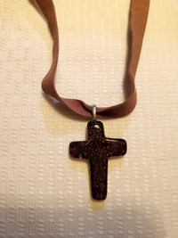 Glass Cross/Heart Suede Choker Necklaces ~Handmade!