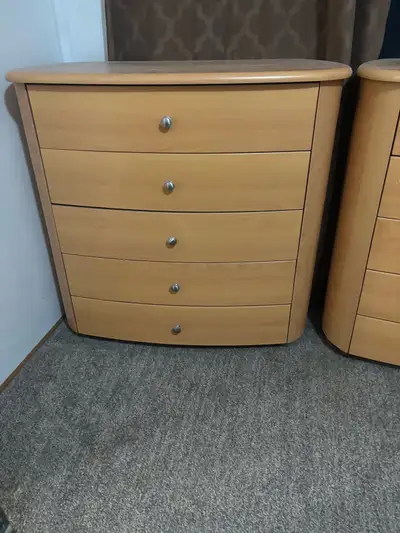 2 dresses / 2 night stands , one dresser a bit of damage shown in pictures , also one dresser leg is...