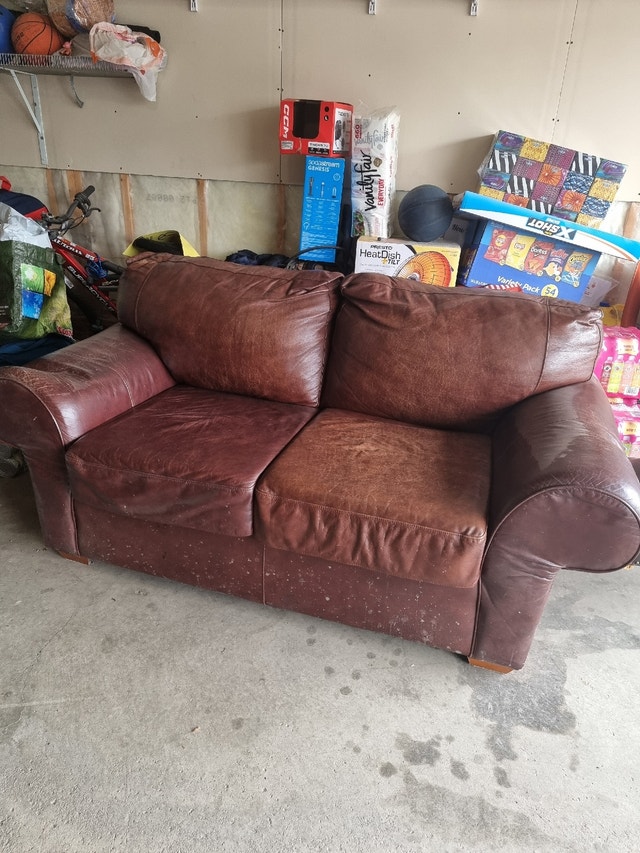 Free leather loveseat and fabric sofa Free Stuff Calgary Kijiji