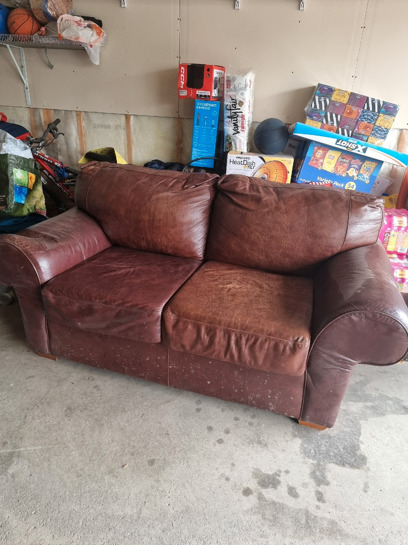 Free leather loveseat and fabric sofa Free Stuff Calgary Kijiji