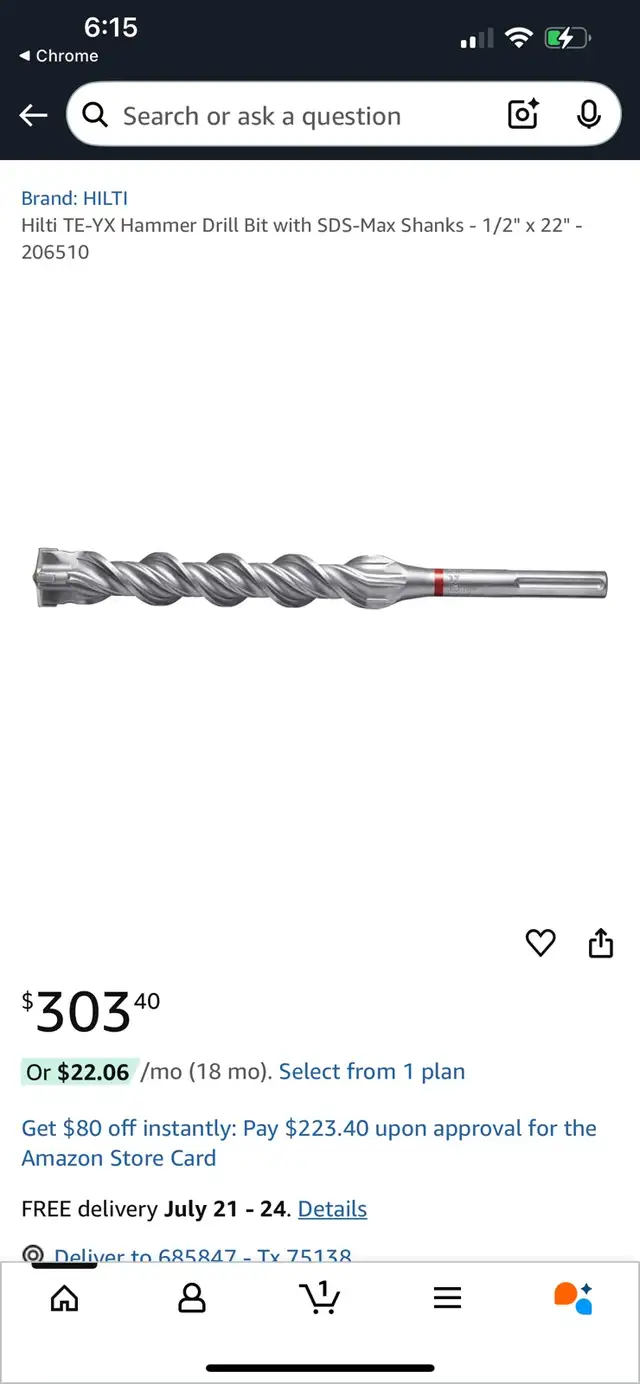 Hilti TE-YX Hammer Drill Bit with SDS-Max Shanks - 1/2" x 22"  in Power Tools in Markham / York Region - Image 2