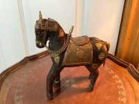 Beautiful Vtg Hand Carved Horse w Copper Embellishments
