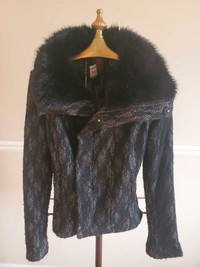 Vintage Bebe moto lace jacket with faux fur collar size small