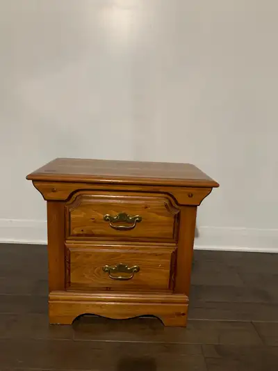 Matching nightstand from solid wood bedroom set. Honey pine finish to match dresser. 2 drawers from...