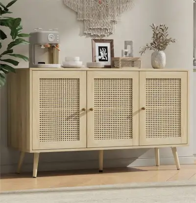 47.2" Rattan Sideboard Buffet Cabinet with 3 Doors,Boho Sideboar, View more