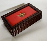 Vintage Coat of Arms Red Leather Jewelry Box