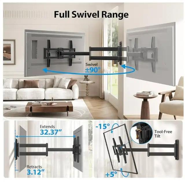 Pipishell Full-Motion Long-Arm TV Wall Mount for 32-75 Inch TV’s in Video & TV Accessories in Markham / York Region - Image 4