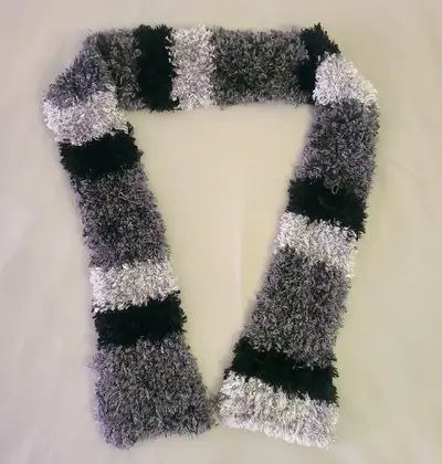 NEW - 160cm Black Grey White Striped Fluffy Winter Women's Scarf, View more