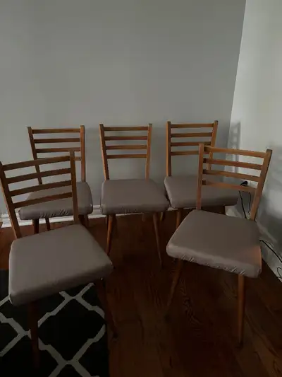 MCM 5 ladder back mid century wood chairs, View more