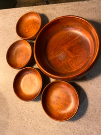 Vintage Baribo Maid Wood Salad Bowl Set, Large Bowl With 6 Side