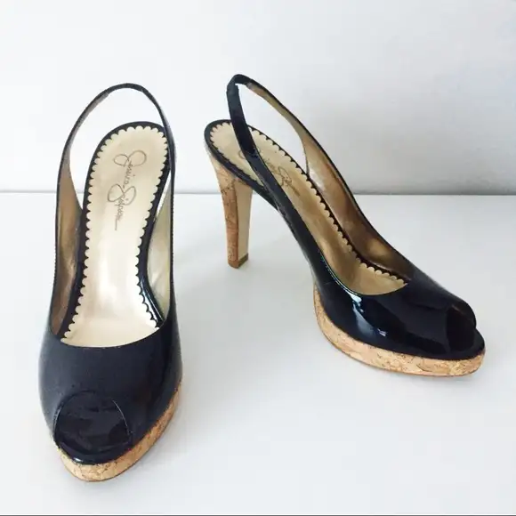 Jessica Simpson - (Size 9.5) Black Open Toed Women's Heels Shoes