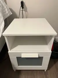 Two IKEA BRIMNES nightstand tables