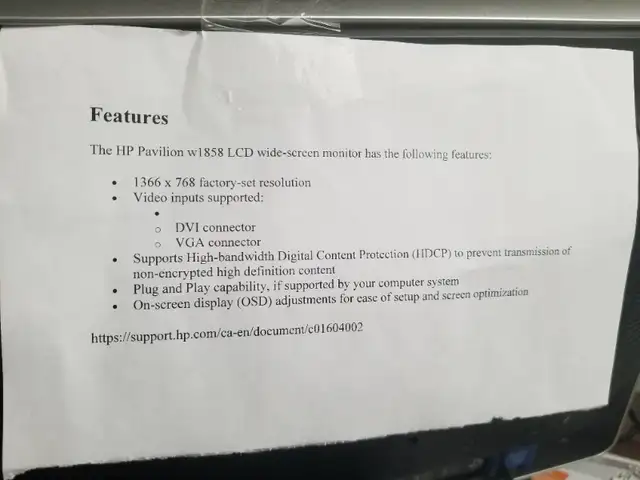 Écran HP 18,5 POUCES in Monitors in City of Montréal - Image 6