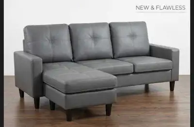 Gray Faux Leather L-Shaped Sectional Sofa, View more
