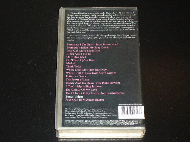 Céline Dion - The colour of my love concert (1995) Cassette VHS dans CD, DVD et Blu-ray  à Ville de Montréal - Image 2