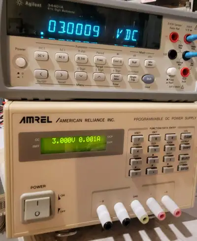 AMREL programmable, variable DC power supply — 0–30V, 0–2A Resolution: 7mV / 1mA. Standard overvolta...