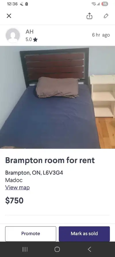 A clean large room for rent in sharing with 1 person in Brampton. Rent is 500 per month inclusive. S...