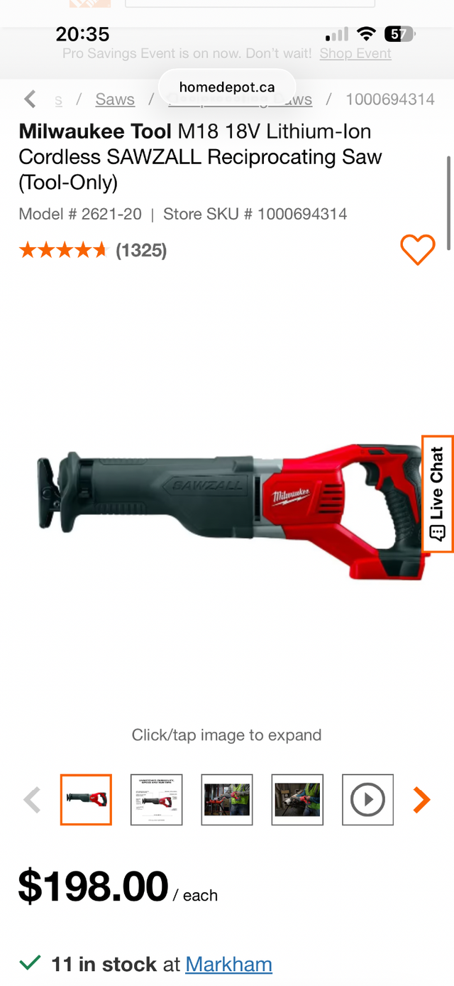 Milwaukee Tool M18 18V Lithium-Ion Cordless SAWZALL 2621-20 in Power Tools in Markham / York Region - Image 4