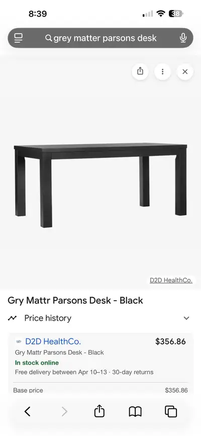 Grey Matter Parsons Desk - Black 65" W x 35.4" D x 30" H Perfect if you have multiple screens. Would...