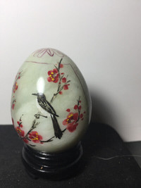 Vintage  Chinese Jade Egg Hand Painted Stand