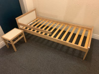 Solid wood toddler bed and night table + delivery available 