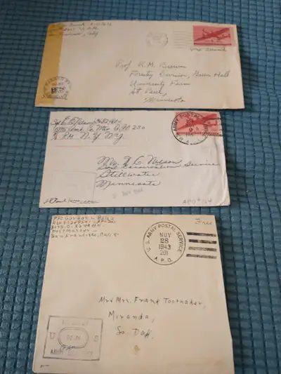 Nice! 1943-1945 three censored US military WWII covers, View more
