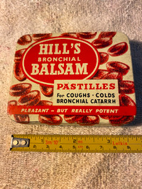 Vintage Collectible Tin for Hill's Bronchial Balsam Pastilles