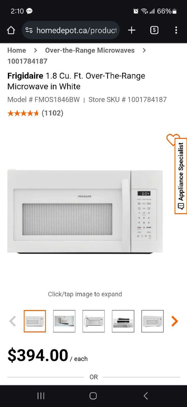 OTR microwave - White Frigidaire  in Microwaves & Cookers in Bedford