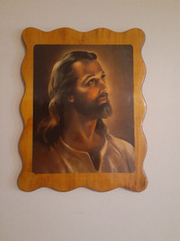 portrait of jesus on wood
