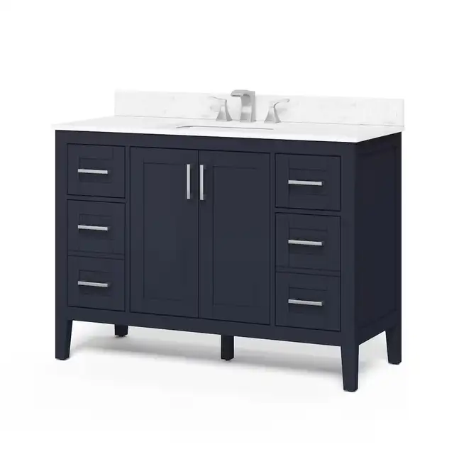 48” Navy Bathroom Vanity, Carrera Stone Top – BOXED NEW in Cabinets & Countertops in Oakville / Halton Region - Image 8