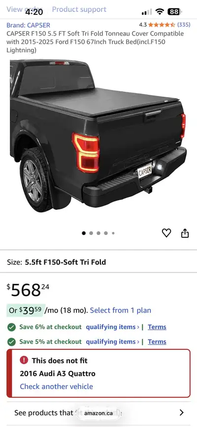Brand new in box tri fold soft tonneau cover fits 5.5 ft crew cab bed. Current price on Amazon. Call...