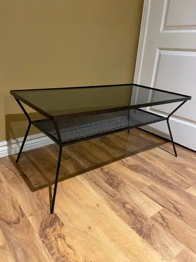 Outdoor/Indoor Black Metal Frame and Glass Top Coffee Table, View more