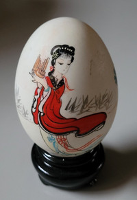 Vintage Hand Painted Eggshell Geisha Girl in Red Dress 