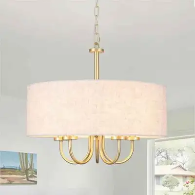 $100 | Gold Farmhouse Drum Chandelier - 5 Light, 19", View more