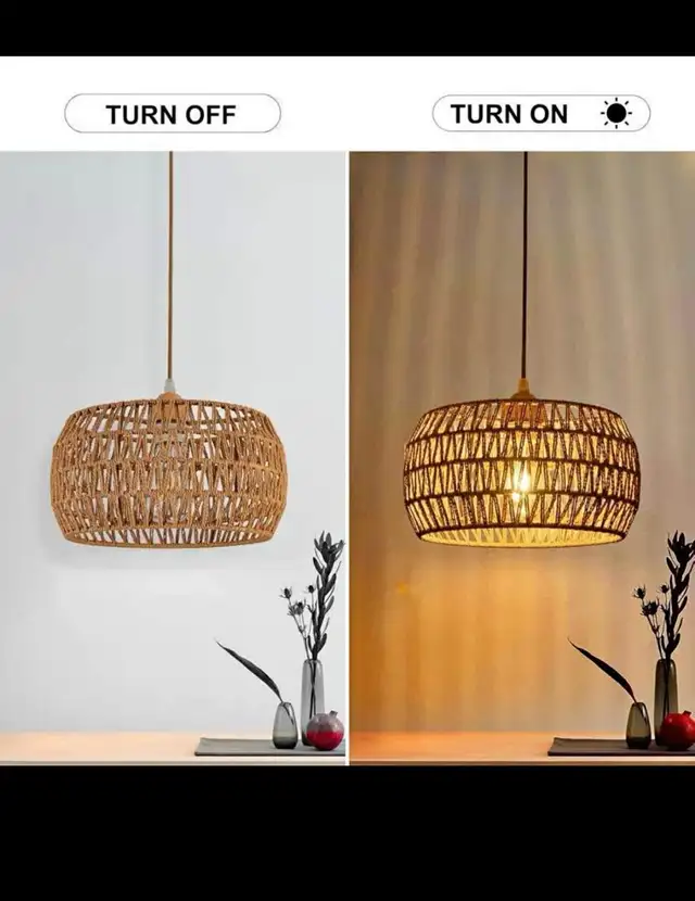 Rattan Pendant Light Fixture Ceiling Bohemian Chandelier Rattan  in Indoor Lighting & Fans in Hamilton - Image 3