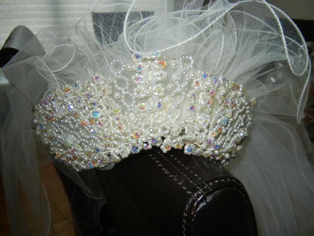 Crown glittering tiara with detachable mid length veil in Wedding in Leamington