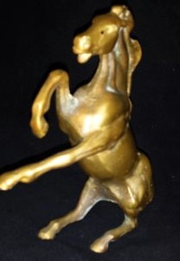 Magnificent Vintage Heavy Solid Brass Bucking Horse Art Statue!