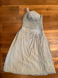 Silver/Grey Formal Dress with Floral Appliqués 