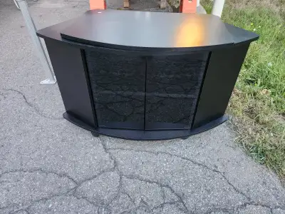 TV cabinet swivel top on wheels black used / meuble tv usagé, View more