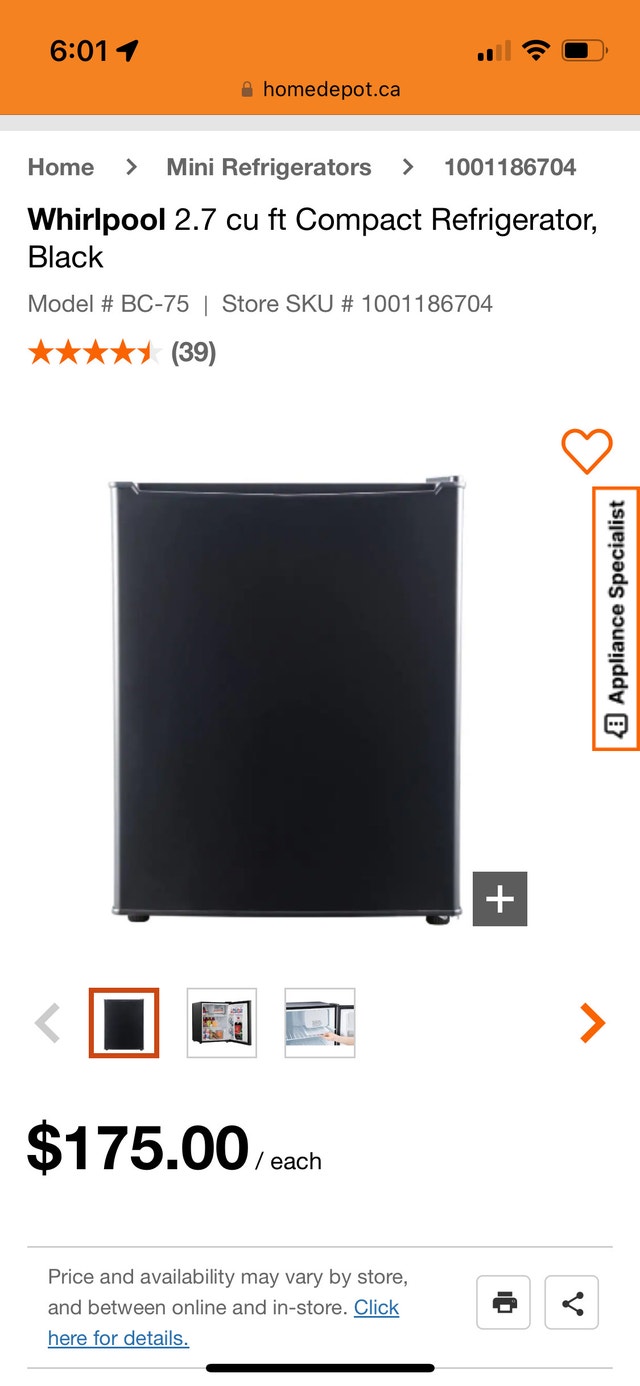 Mini Bar Fridge Whirlpool Refrigerators City of Toronto Kijiji