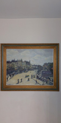 Beautiful vintage Paris   large 31" BY 22" inside  oil painting