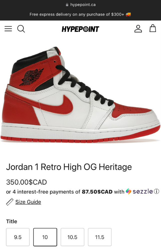 Air Jordan 1 retro high OG heritage size us10 dans Chaussures pour hommes  à Laval/Rive Nord - Image 4