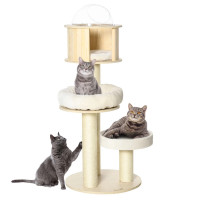 55" Cat Tree, Wood Cat Tower for Indoor Cats with Scratching Pos